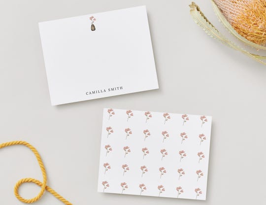 Personalized Soy Sauce Flower Stationery: Watercolor Monogram Note Cards