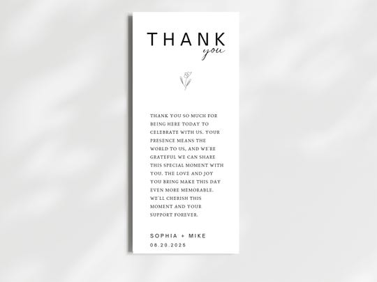 Minimalist Calligraphy Wedding Thank You Card: Personalized Note