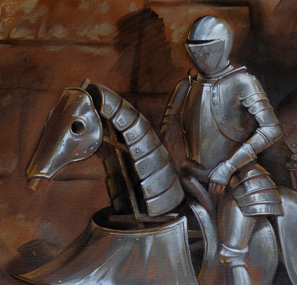 Medieval knight armour Original oil painting on canvas Etsy