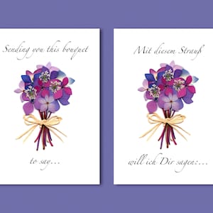 Wenskaart met een boeket geperste bloemen in het Duits of Engels