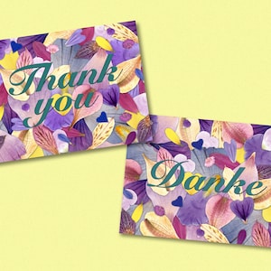 Dankeskarten mit Motiven aus gepressten Blumen ohne Text mit passenden Umschlägen
