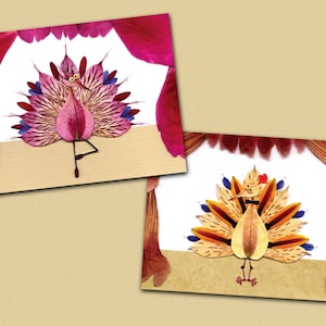Tarjetas de arte sin texto con diseños de bailarinas de ballet de flores prensadas