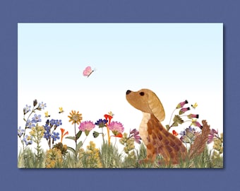 Greeting cards with a dog with handmade pressed flower designs
