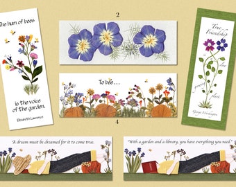 Bookmarks with handmade pressed flower designs in English or German
