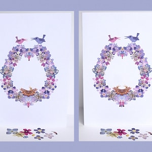 Tarjetas de nacimiento para bebé o gemelos - 2 motivos de flores prensadas