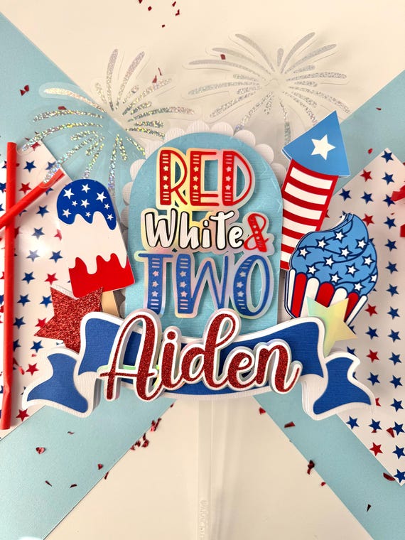 Red White and Two Cake Topper: Patriotic 2nd Birthday Decor
