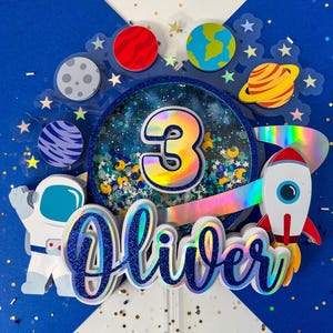 Boy Astronaut First Birthday Cake Topper: Space Theme