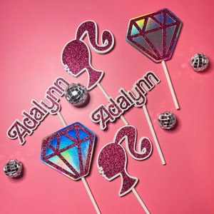 Pink doll cup cake toppers
