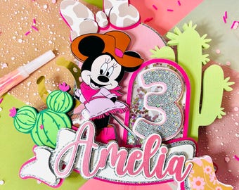 Minnie cowgirl cake topper, pink cowgirl cake topper, Minnie Mouse cake topper, western cake topper, pink cowgirl cake topper, cake topper