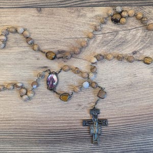 Saint Francis of Assisi Rosary, San Damiano, Catholic Rosary, Catholic Gift, Natural Jasper