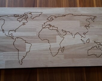 Wandbild "Weltkarte" Eiche 30x60cm CNC-gefräst