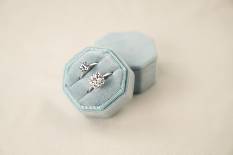 Vintage ring box Wedding gift Octagonal ring box Velvet box Velvet ring box Sky