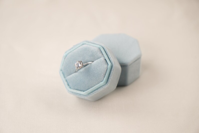 Vintage ring box Wedding gift Octagonal ring box Velvet box Velvet ring box Sky