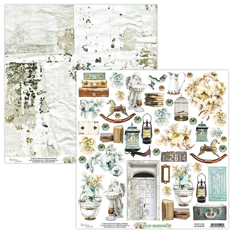 Scrapbooking paper pad 12pcs 12 x12 Old manor 30x30cm Mintay by Karola.