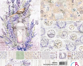 Ciao Bella Morning In Provence 12" x 12" (30x30) 8pc. Scrapbooking Paper,Craft,Lavender Floral Paper Set,Card Making,Lilac Paper