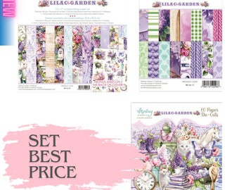 Lilac garden. Mintay set. Craft Paper pad 12"x12'', 6x8 paper pack, cuts.