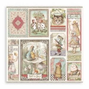 Bloc De Papeles 10 Hojas A Doble Cara Alice In Wonderland. 12"x12