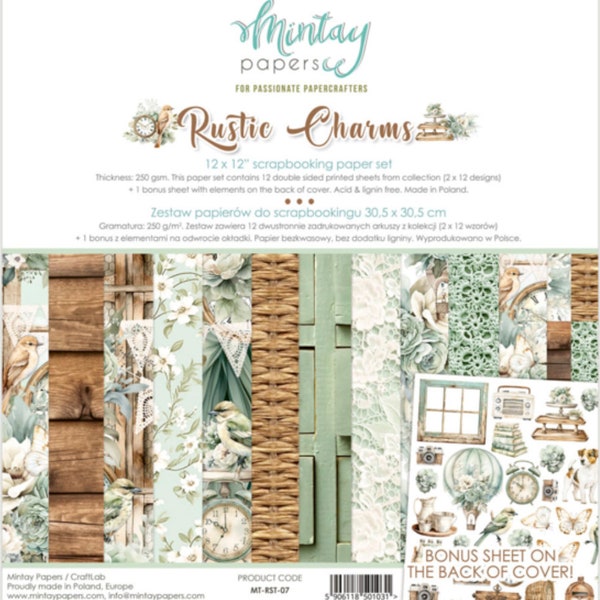 Mintay. Fascino rustico. Blocco di carta per scrapbooking. 30x30 cm (12x12)