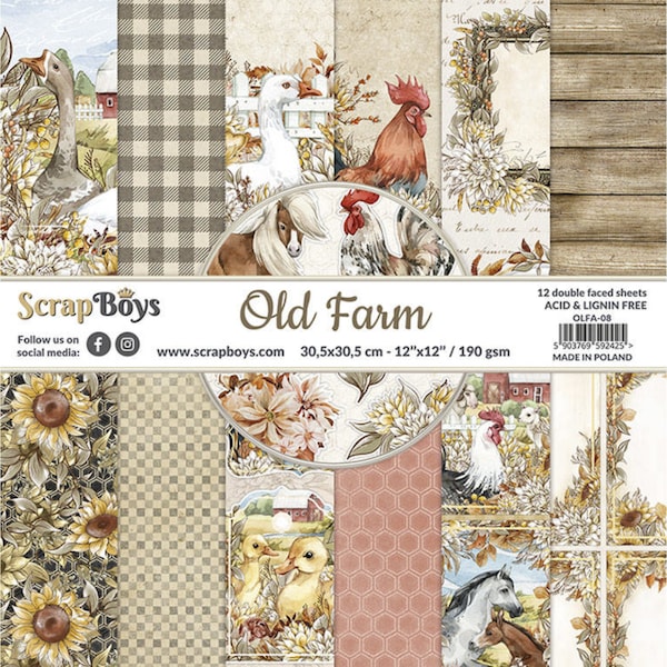 Les Scrapboys. Ensemble de bloc de papiers 30 x 30 cm. Ancienne ferme. scrapbooking.