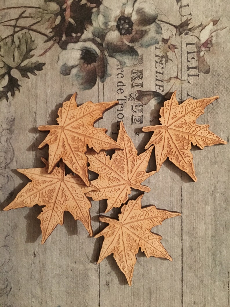 Stamped Parts Leaves Made of Wood 3_scrapbooking. Etsy