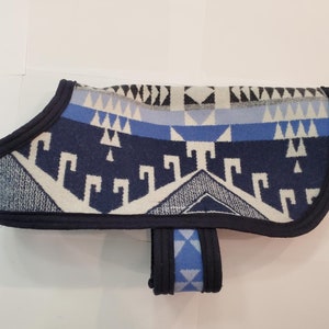 Dark Blue/Grey Pendleton Wool Dog Coat - Featuring Exclusive D-Ring Harness Access Hole