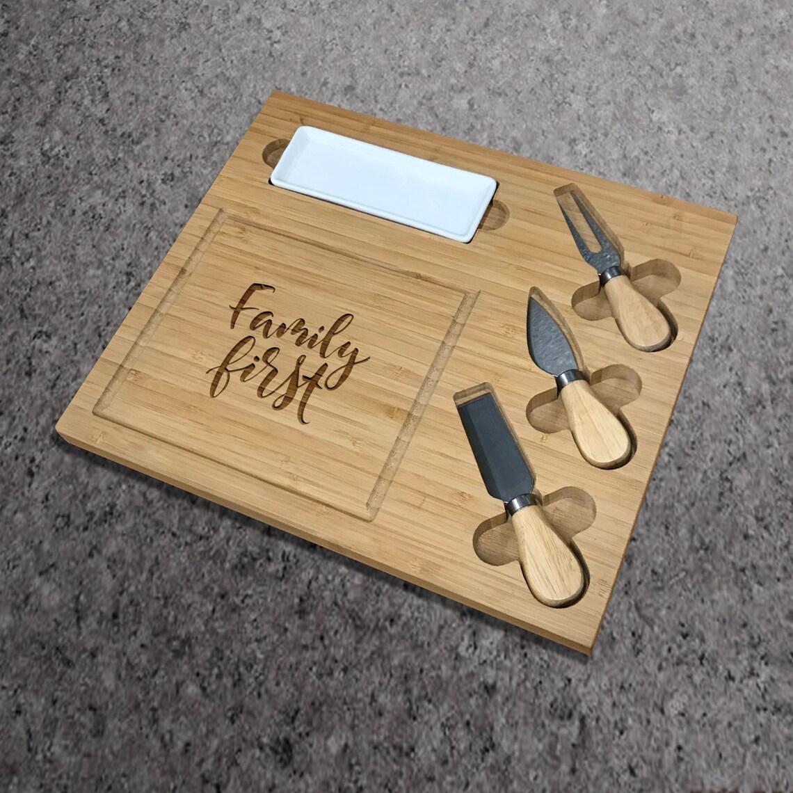 Personalized Bamboo Cutting Board Gift Set With Cheese Cutting Etsy