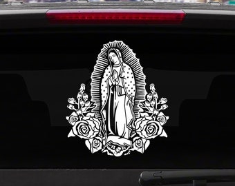 Virgin Mary Decal With Flowers Sticker for your Car - Virgen de Guadalupe Stickers Con Flores