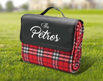 Personalized Picnic Blanket - Outdoor Travel Picnic Blanket w/ Under Waterproof Mat - Foldable Red Beach Picnic Blanket