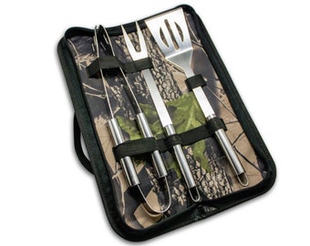 BBQ Tool Set - Compact Outdoor BBQ Utensil Grill Tool Set  with Camouflage Case - Cheap BBQ Tool Gift Set - Can be Personalized