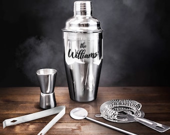 Juego de coctelera con monograma, regalo de coctelería personalizado y grabado