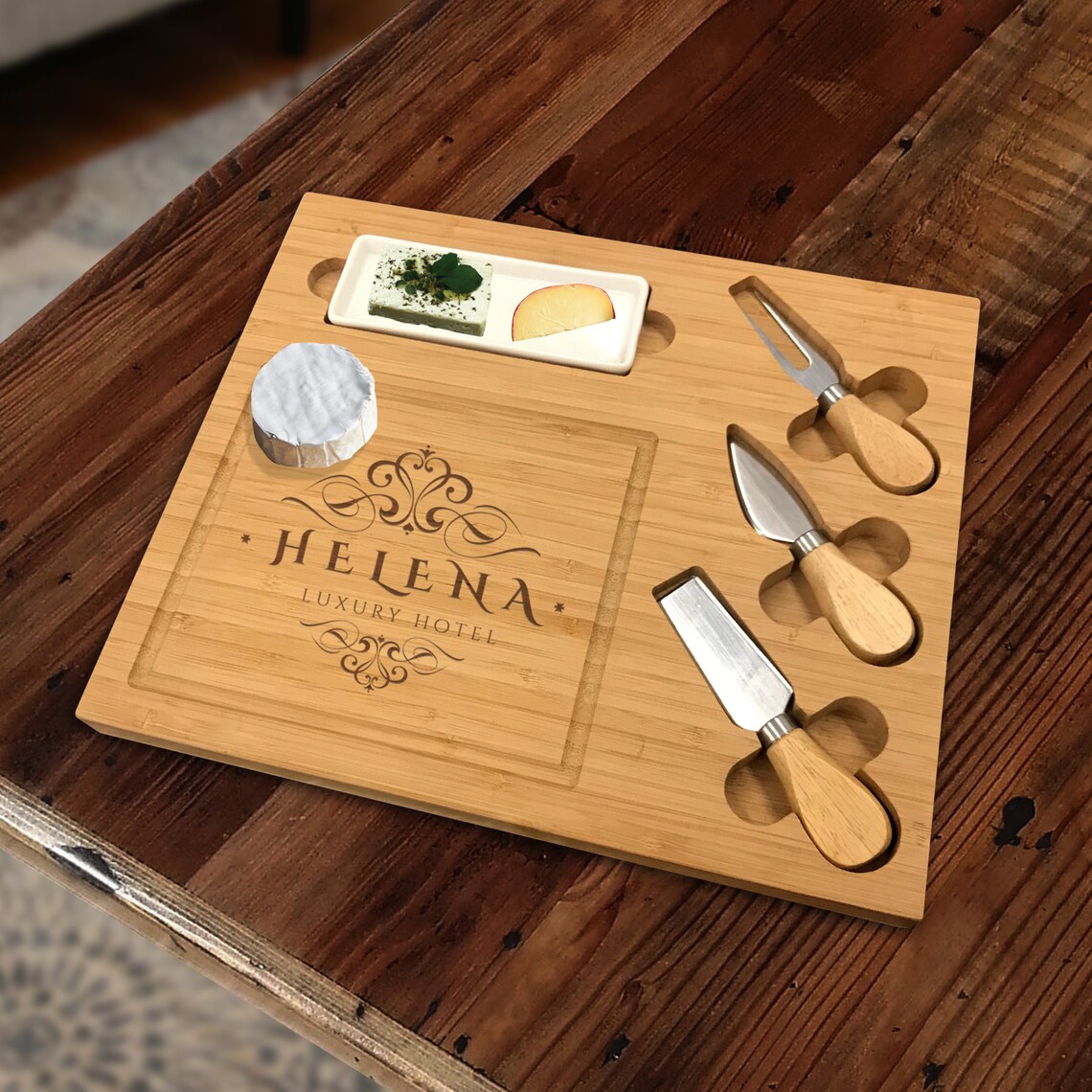 Personalized Bamboo Cutting Board Gift Set With Cheese Cutting Etsy