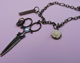 Craft Lovers Necklaces, adorable scissor, measuring stick, button and flower charms! Perfect gift for girls and women, party, gift ideas.