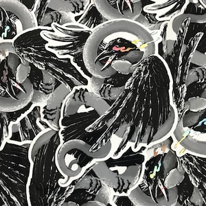 Raven Holographic Sticker - Raven sticker, crow sticker, raven Illustration, dark art, bird Sticker, bird and snake, witchy art, corvid art