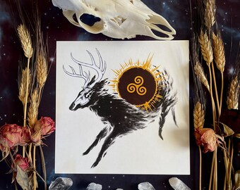 Spirit of Change Signed Print, Dark Art, Life and Death, deer art, witchy art, witchy illustration, gothic decor, deer spirit, spooky art