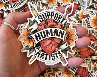 Adesivo per sostenere gli artisti umani - Adesivo anti-IA, adesivo impermeabile, adesivo l'IA fa schifo, l'arte dell'IA è un furto, adesivo attivista, adesivo in vinile
