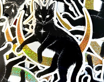 Vinyl Sticker "Morning Star" - cat sticker, Witchy Sticker, black cat sticker, witchy art, moon cat, spooky art, lucipurr sticker