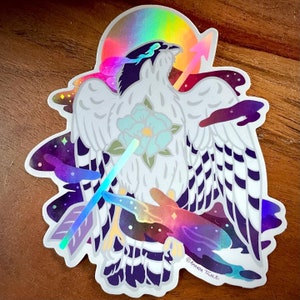 Ascend Holographic Sticker - Falcon sticker, hawk sticker, falcon Illustration, dark art, bird Sticker, memento mori, witchy art, bird art