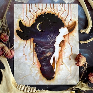 American Gods - Signed Print, Conceptual Illustration, Dark Art, Life and Death, Buffalo Skull, Literary Art, art prints, memento mori