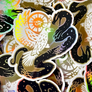 Ra vs Apep Holographic Sticker - Cosmic Pantheon Egypt, Egyptian Gods, Egyptian Mythology, Egyptian Sticker, Ra Sticker, Witchy Sticker