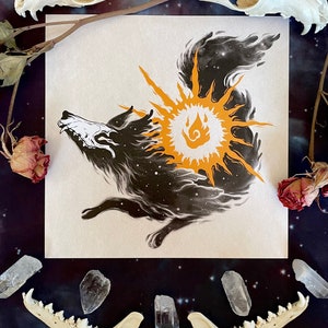Spirit of Passion Signed Print, Conceptual Illustration, Dark Art, Life and Death, fox art, witchy art, witchy watercolor,gothic decor