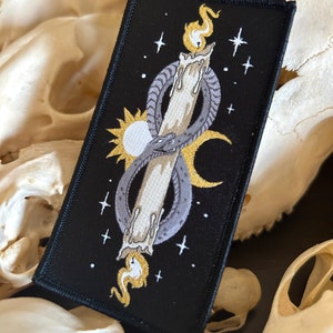 Ouroboros Patch - Sew on Patch, Witchy patch, double candle patch, snake patch, cosmic patch, punk patch, goth patch, occult patch, oroboros