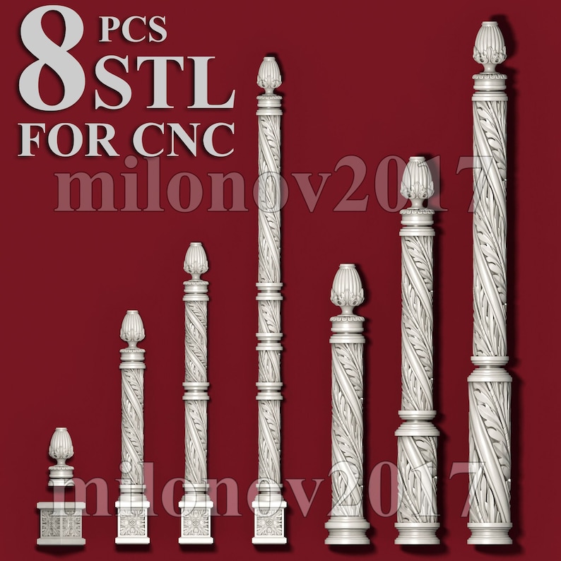 3d STL model for CNC Router Artcam Aspire Cut3d 8 pillars