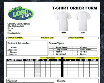 Professional T-Shirt Order Form Digital Download, Fully Editable T-Shirt Order Template, Editable Microsoft Word Elegant T-Shirt Order Form