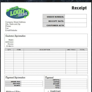 Professional Receipt Template Digital Download, Editable Receipt Template Printable, Invoice Form, Receipt Template For Small Business