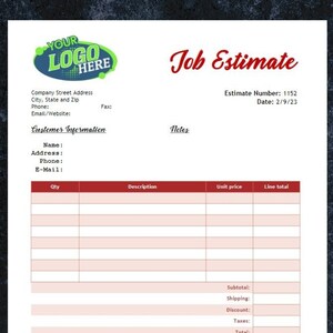 Minimal Design Job Estimate Template Digital Download, Editable Job Proposal Template, 1 Page Microsoft Word Job Estimate Form, Quote Form