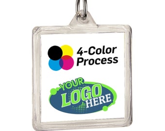 Bulk Custom Printed Logo Keychains, Full Color Printing on Square Keychains, Custom Logo Merchandise, Custom Logo Printed Acrylic Keychains