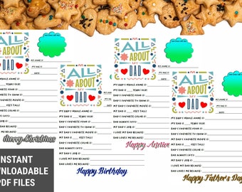 All About My Dad Questionnaire Printable Father’s Day Gift Fill In The Blank Dad Interview Worksheet Kids Memory Keepsake Download Template