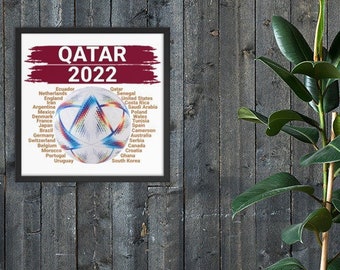 World Cup 2022 Framed Poster, Qatar 2022 Framed Poster, USA Soccer, Mexico Soccer, Germany Soccer, Brazil Soccer, France Soccer, Football