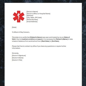 Professional Minimalist Doctor Excuse Note Digital Download, 1 Page Fully Editable Microsoft Word Doctor Excuse Template for Work & School