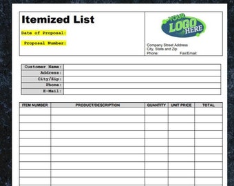 Professional Contractor Proposal Itemized List Template Digital Download, Editable Microsoft Word Contractor Form, Contractor Order Form